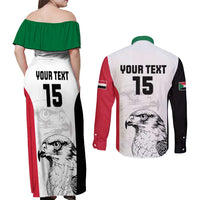 Custom Sudan Football Couples Matching Off Shoulder Maxi Dress and Long Sleeve Button Shirt Yalla Falcons of Jediane