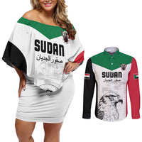 Custom Sudan Football Couples Matching Off Shoulder Short Dress and Long Sleeve Button Shirt Yalla Falcons of Jediane