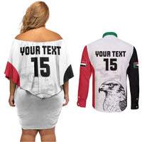 Custom Sudan Football Couples Matching Off Shoulder Short Dress and Long Sleeve Button Shirt Yalla Falcons of Jediane