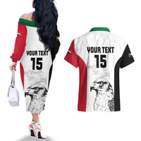 Custom Sudan Football Couples Matching Off The Shoulder Long Sleeve Dress and Hawaiian Shirt Yalla Falcons of Jediane