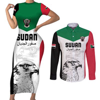Custom Sudan Football Couples Matching Short Sleeve Bodycon Dress and Long Sleeve Button Shirt Yalla Falcons of Jediane