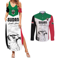 Custom Sudan Football Couples Matching Summer Maxi Dress and Long Sleeve Button Shirt Yalla Falcons of Jediane