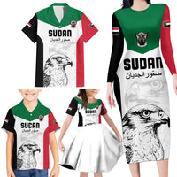 Custom Sudan Football Family Matching Long Sleeve Bodycon Dress and Hawaiian Shirt Yalla Falcons of Jediane