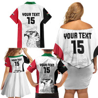 Custom Sudan Football Family Matching Off Shoulder Short Dress and Hawaiian Shirt Yalla Falcons of Jediane