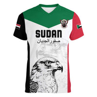Custom Sudan Football Women V-Neck T-Shirt Yalla Falcons of Jediane
