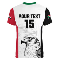 Custom Sudan Football Women V-Neck T-Shirt Yalla Falcons of Jediane