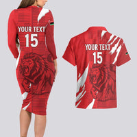 Custom Libya Football Couples Matching Long Sleeve Bodycon Dress and Hawaiian Shirt Forza Libya