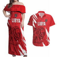 Custom Libya Football Couples Matching Off Shoulder Maxi Dress and Hawaiian Shirt Forza Libya