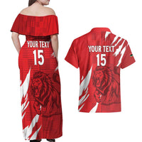 Custom Libya Football Couples Matching Off Shoulder Maxi Dress and Hawaiian Shirt Forza Libya