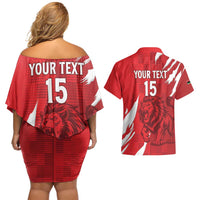 Custom Libya Football Couples Matching Off Shoulder Short Dress and Hawaiian Shirt Forza Libya