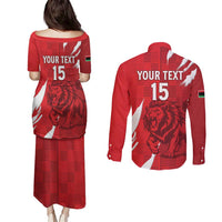 Custom Libya Football Couples Matching Puletasi and Long Sleeve Button Shirt Forza Libya