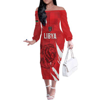 Custom Libya Football Family Matching Off The Shoulder Long Sleeve Dress and Hawaiian Shirt Forza Libya