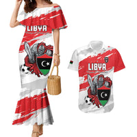 Custom Libya Football Couples Matching Mermaid Dress and Hawaiian Shirt Yalla Fursan Al-Mutawasit