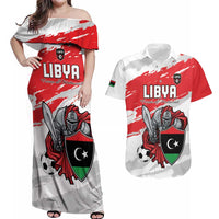 Custom Libya Football Couples Matching Off Shoulder Maxi Dress and Hawaiian Shirt Yalla Fursan Al-Mutawasit