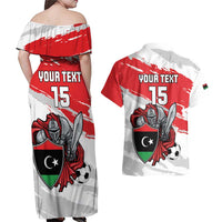 Custom Libya Football Couples Matching Off Shoulder Maxi Dress and Hawaiian Shirt Yalla Fursan Al-Mutawasit