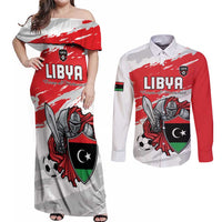 Custom Libya Football Couples Matching Off Shoulder Maxi Dress and Long Sleeve Button Shirt Yalla Fursan Al-Mutawasit