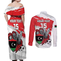 Custom Libya Football Couples Matching Off Shoulder Maxi Dress and Long Sleeve Button Shirt Yalla Fursan Al-Mutawasit