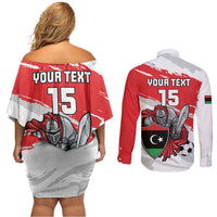 Custom Libya Football Couples Matching Off Shoulder Short Dress and Long Sleeve Button Shirt Yalla Fursan Al-Mutawasit