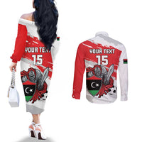Custom Libya Football Couples Matching Off The Shoulder Long Sleeve Dress and Long Sleeve Button Shirt Yalla Fursan Al-Mutawasit