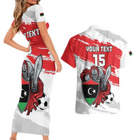 Custom Libya Football Couples Matching Short Sleeve Bodycon Dress and Hawaiian Shirt Yalla Fursan Al-Mutawasit