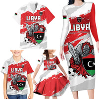Custom Libya Football Family Matching Long Sleeve Bodycon Dress and Hawaiian Shirt Yalla Fursan Al-Mutawasit