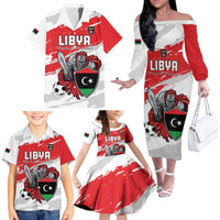 Custom Libya Football Family Matching Off The Shoulder Long Sleeve Dress and Hawaiian Shirt Yalla Fursan Al-Mutawasit