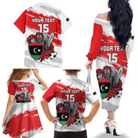 Custom Libya Football Family Matching Off The Shoulder Long Sleeve Dress and Hawaiian Shirt Yalla Fursan Al-Mutawasit