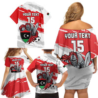 Custom Libya Football Family Matching Off Shoulder Short Dress and Hawaiian Shirt Yalla Fursan Al-Mutawasit