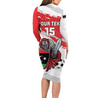 Custom Libya Football Long Sleeve Bodycon Dress Yalla Fursan Al-Mutawasit