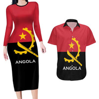 Angola Country Flag Couples Matching Long Sleeve Bodycon Dress and Hawaiian Shirt Virtus Unita Fortior