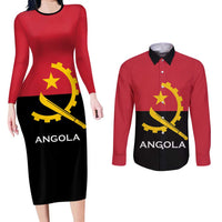 Angola Country Flag Couples Matching Long Sleeve Bodycon Dress and Long Sleeve Button Shirt Virtus Unita Fortior