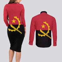 Angola Country Flag Couples Matching Long Sleeve Bodycon Dress and Long Sleeve Button Shirt Virtus Unita Fortior