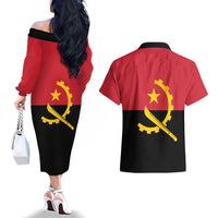 Angola Country Flag Couples Matching Off The Shoulder Long Sleeve Dress and Hawaiian Shirt Virtus Unita Fortior