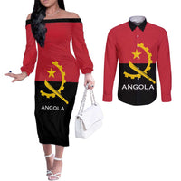Angola Country Flag Couples Matching Off The Shoulder Long Sleeve Dress and Long Sleeve Button Shirt Virtus Unita Fortior