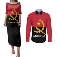 Angola Country Flag Couples Matching Puletasi and Long Sleeve Button Shirt Virtus Unita Fortior