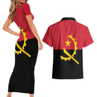 Angola Country Flag Couples Matching Short Sleeve Bodycon Dress and Hawaiian Shirt Virtus Unita Fortior
