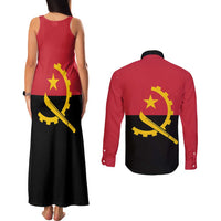 Angola Country Flag Couples Matching Tank Maxi Dress and Long Sleeve Button Shirt Virtus Unita Fortior