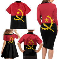 Angola Country Flag Family Matching Long Sleeve Bodycon Dress and Hawaiian Shirt Virtus Unita Fortior