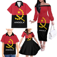 Angola Country Flag Family Matching Off The Shoulder Long Sleeve Dress and Hawaiian Shirt Virtus Unita Fortior