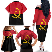 Angola Country Flag Family Matching Off The Shoulder Long Sleeve Dress and Hawaiian Shirt Virtus Unita Fortior
