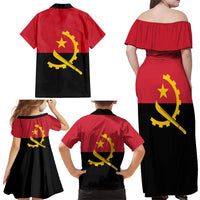 Angola Country Flag Family Matching Off Shoulder Maxi Dress and Hawaiian Shirt Virtus Unita Fortior