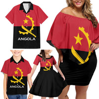 Angola Country Flag Family Matching Off Shoulder Short Dress and Hawaiian Shirt Virtus Unita Fortior