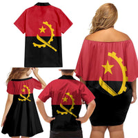 Angola Country Flag Family Matching Off Shoulder Short Dress and Hawaiian Shirt Virtus Unita Fortior