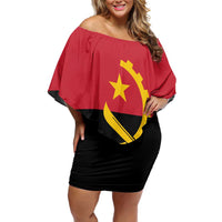 Angola Country Flag Family Matching Off Shoulder Short Dress and Hawaiian Shirt Virtus Unita Fortior