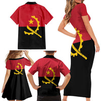 Angola Country Flag Family Matching Short Sleeve Bodycon Dress and Hawaiian Shirt Virtus Unita Fortior