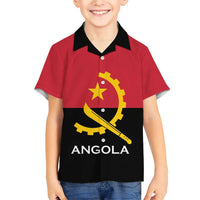 Angola Country Flag Family Matching Short Sleeve Bodycon Dress and Hawaiian Shirt Virtus Unita Fortior