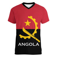 Angola Country Flag Women V-Neck T-Shirt Virtus Unita Fortior