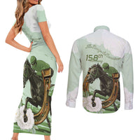 158th Anniversary Belmont Horse Racing Couples Matching Short Sleeve Bodycon Dress and Long Sleeve Button Shirt Run for the Carnations