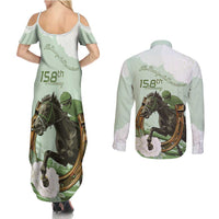 158th Anniversary Belmont Horse Racing Couples Matching Summer Maxi Dress and Long Sleeve Button Shirt Run for the Carnations