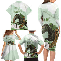 158th Anniversary Belmont Horse Racing Family Matching Long Sleeve Bodycon Dress and Hawaiian Shirt Run for the Carnations